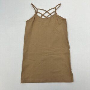 Suzette Womens Tan Sleeveless Lattice Straps Pullover Tank Top One Size